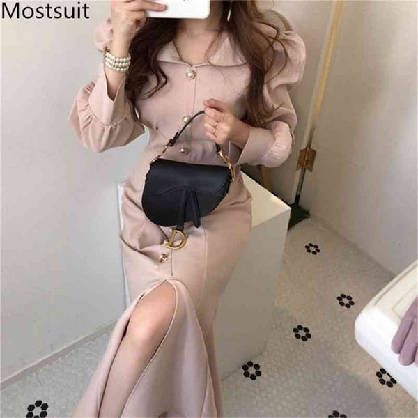 autumn korean single-breasted mermaid dress women puff sleeve turn-down collar fashion elegant vintage dresses vestidos 210513, Black;gray
autumn korean single-breasted mermaid dress women puff sleeve turn-down collar fashion elegant vintage dresses vestidos 210513, Black;gray