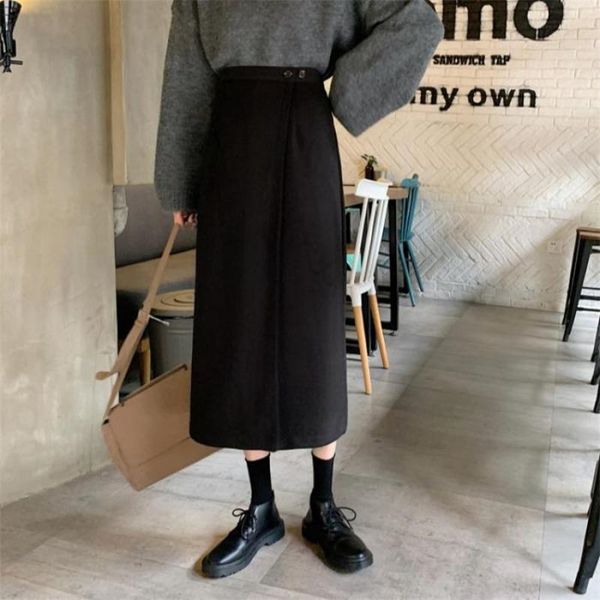 spring korean simple black high waist thin all-match casual western temperament women a-line long skirt 210527
spring korean simple black high waist thin all-match casual western temperament women a-line long skirt 210527