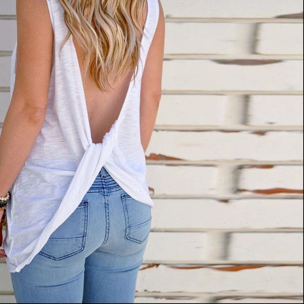women tanks summer sleeveless backless shirt knotted tank vest open back t, White
women tanks summer sleeveless backless shirt knotted tank vest open back t, White