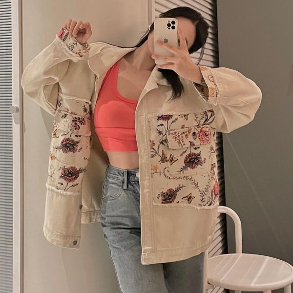 women's jackets 2021 spring oversized button jean jacket coat turn-down collar denim stitching patchwork flower cargo outerwear, Black;brown
women's jackets 2021 spring oversized button jean jacket coat turn-down collar denim stitching patchwork flower cargo outerwear, Black;brown