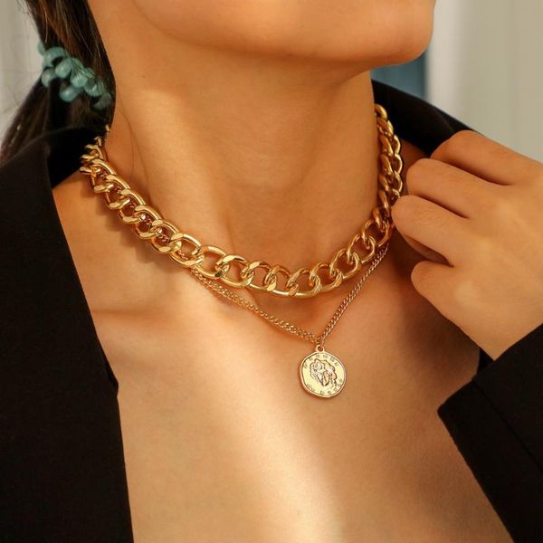 pendant necklaces hip hop necklace thick chain personality clavicle retro money street double choker on the neck trend jewely, Silver
pendant necklaces hip hop necklace thick chain personality clavicle retro money street double choker on the neck trend jewely, Silver