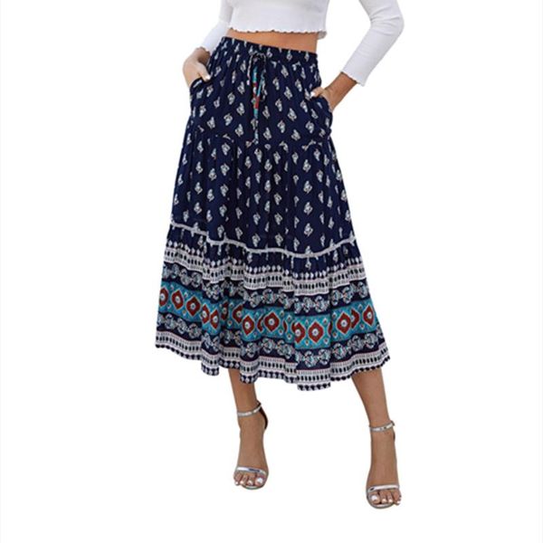 skirts eight color navy blue boho vintage floral print long skirt womens casual high elastic waist summer elegant female bottom, Black
skirts eight color navy blue boho vintage floral print long skirt womens casual high elastic waist summer elegant female bottom, Black