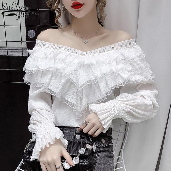 women's blouses & shirts fall gentle stylish comfort lace blouse stitched ruffled v collar women shirt korean latern long sleeve vintag, White
women's blouses & shirts fall gentle stylish comfort lace blouse stitched ruffled v collar women shirt korean latern long sleeve vintag, White