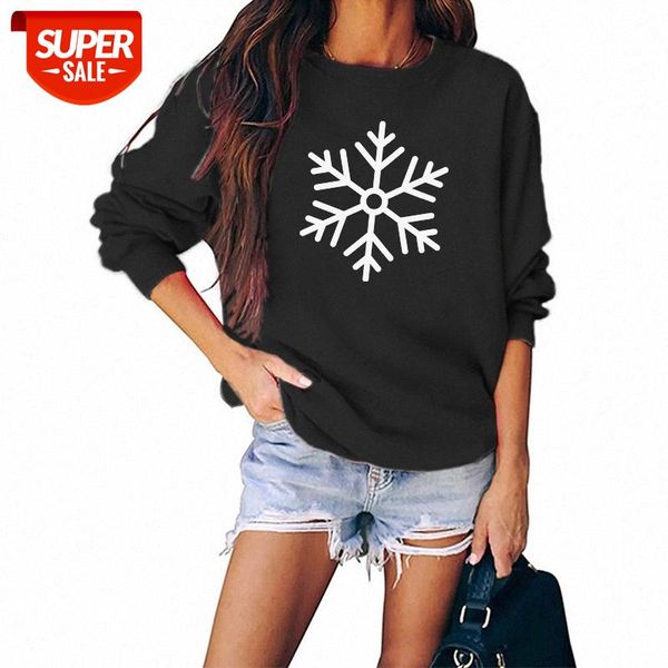 christmas snowflake print sweatshirt ladies #dq0q, Black