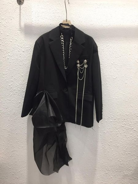 women's suits & blazers early autumn 2021 irregular patchwork of gauze agaric and loose chain suit jacket 0813, White;black
women's suits & blazers early autumn 2021 irregular patchwork of gauze agaric and loose chain suit jacket 0813, White;black
