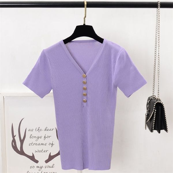 summer thin short sleeve knitted women candy color elastic slim knitwear t-shirt female korean style v-neck solid tees 210522, White
summer thin short sleeve knitted women candy color elastic slim knitwear t-shirt female korean style v-neck solid tees 210522, White