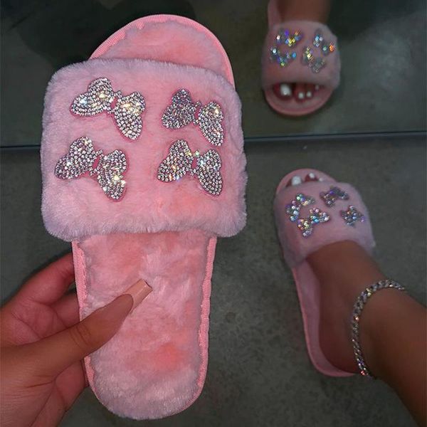 warm fur slippers butterfly rhinestone comfortable black fuzzy crystal slides short plush bling shoes for women 
warm fur slippers butterfly rhinestone comfortable black fuzzy crystal slides short plush bling shoes for women