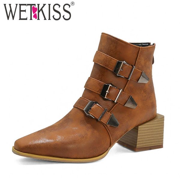 wetkiss women ankle boots square toe thick med heels buckle metal decoration zip pu booties ladies winter western boots shoes 210630, Black
wetkiss women ankle boots square toe thick med heels buckle metal decoration zip pu booties ladies winter western boots shoes 210630, Black