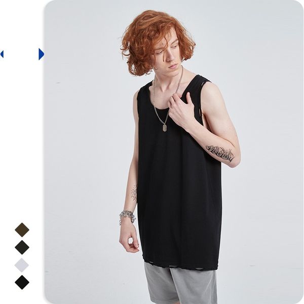 men cotton t shirts tank trend vest fashion home casual hollow out wild street hip hop tshirt, White;black
men cotton t shirts tank trend vest fashion home casual hollow out wild street hip hop tshirt, White;black
