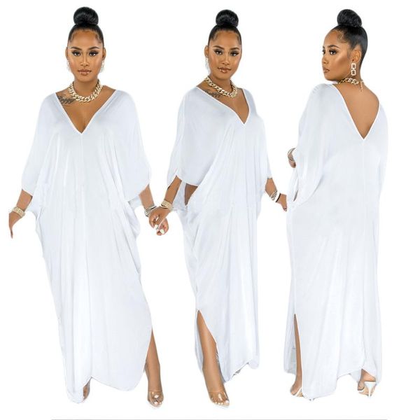 party dresses rstylish summer solid color v neck half sleeve pleated side slit loose fitting women long maxi, White;black
party dresses rstylish summer solid color v neck half sleeve pleated side slit loose fitting women long maxi, White;black