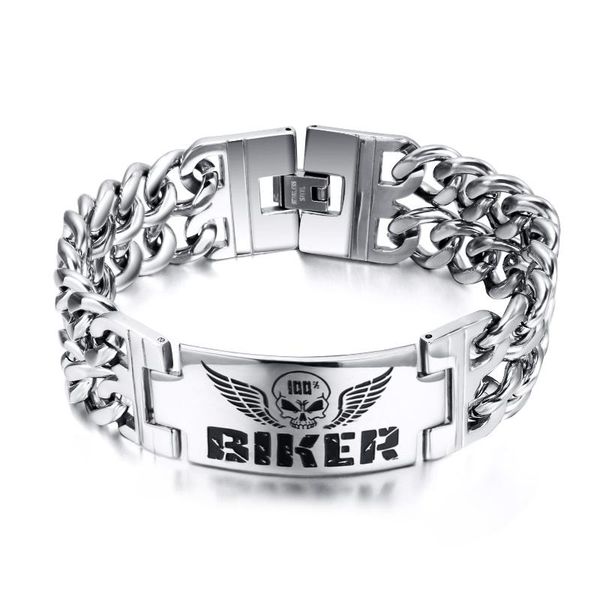 link, chain 2021 fashion stainless steel material european and american style skull thick domineering bracelet suitable for men wearing, Black
link, chain 2021 fashion stainless steel material european and american style skull thick domineering bracelet suitable for men wearing, Black