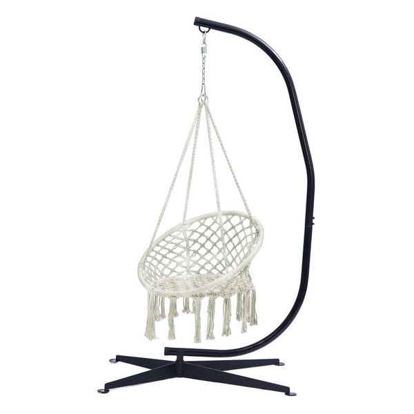 hammock chair with stand - indoor or outdoor use durable 300 pound capacity,beige and black dfds889 camp furniture 
hammock chair with stand - indoor or outdoor use durable 300 pound capacity,beige and black dfds889 camp furniture