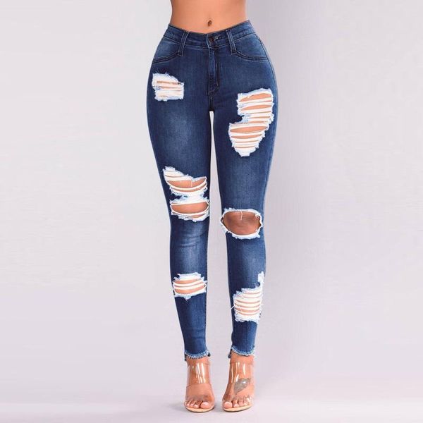 plus size elastic waist jeans fashion high street pants ripped hole denim trousers 2021 femme women's, Blue
plus size elastic waist jeans fashion high street pants ripped hole denim trousers 2021 femme women's, Blue