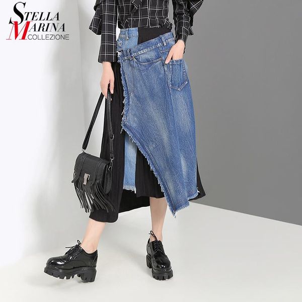 korean style women denim patchwork pleated skirt elastic waist mid calf length ladies unique casual jean 5246 skirts, Black
korean style women denim patchwork pleated skirt elastic waist mid calf length ladies unique casual jean 5246 skirts, Black