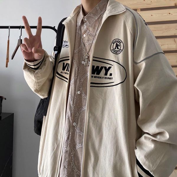 men's jackets korean fashion stripe reflective jacket autumn winter embroidered zipper retro oversized varsity bomber baseball coat, Black;brown
men's jackets korean fashion stripe reflective jacket autumn winter embroidered zipper retro oversized varsity bomber baseball coat, Black;brown