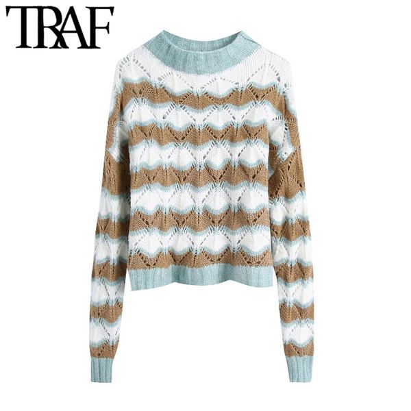 traf women fashion hollow out cropped knitted sweater vintage o neck long sleeve female pullovers chic 210415, White;black
traf women fashion hollow out cropped knitted sweater vintage o neck long sleeve female pullovers chic 210415, White;black