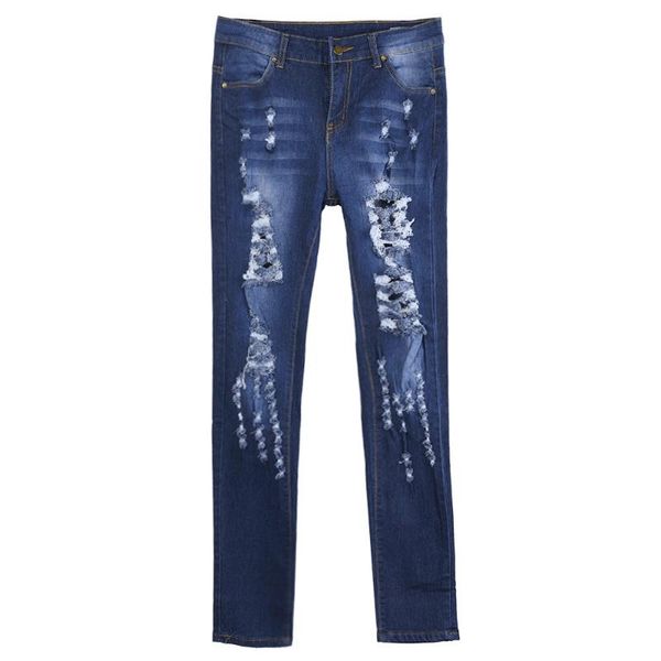 women's jeans women slim washed ripped hole gradient long denim regular pants high waist 207, Blue
women's jeans women slim washed ripped hole gradient long denim regular pants high waist 207, Blue
