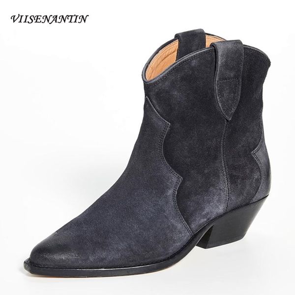 boots pointed thick heel cowboy short women autumn winter leather ankle british style cow suede, Black
boots pointed thick heel cowboy short women autumn winter leather ankle british style cow suede, Black