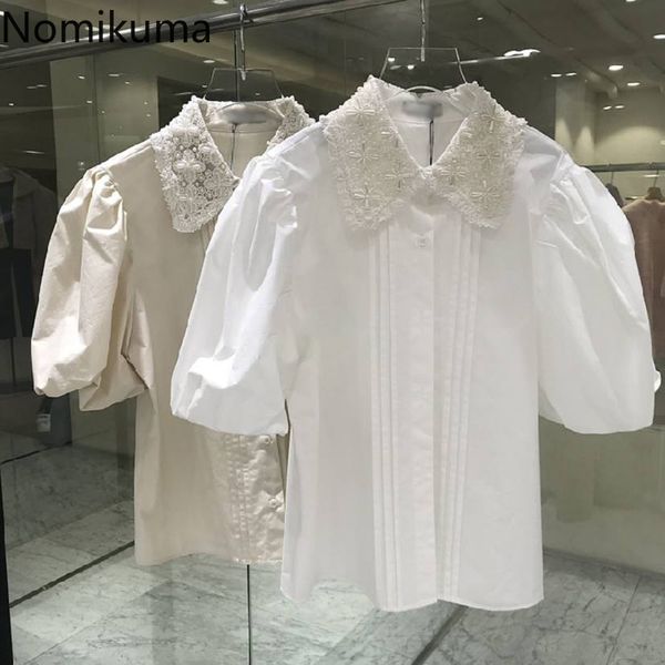 nomikuma summer shirts blusas femme turn down collar short sleeve blouse camisas pearl design single breasted 210514, White
nomikuma summer shirts blusas femme turn down collar short sleeve blouse camisas pearl design single breasted 210514, White