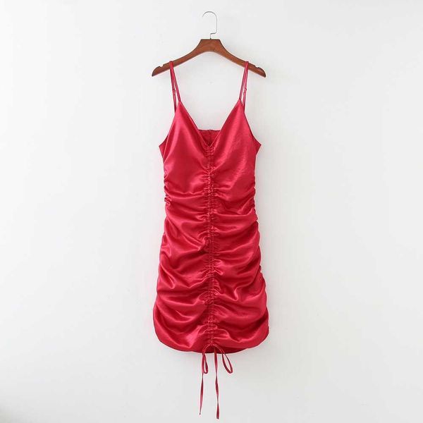 women ruched dress in red summer fashion modern lady spaghetti strap mini sundress 210602, Black;gray
women ruched dress in red summer fashion modern lady spaghetti strap mini sundress 210602, Black;gray