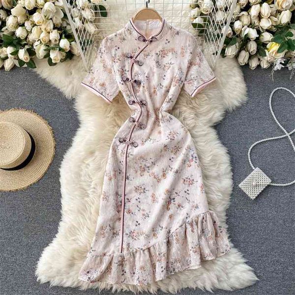 cheongsam fashion women improved stand collar buckle slim short sleeve ruffle dress spring summer elegant vestidos r604 210527, Black;gray
cheongsam fashion women improved stand collar buckle slim short sleeve ruffle dress spring summer elegant vestidos r604 210527, Black;gray