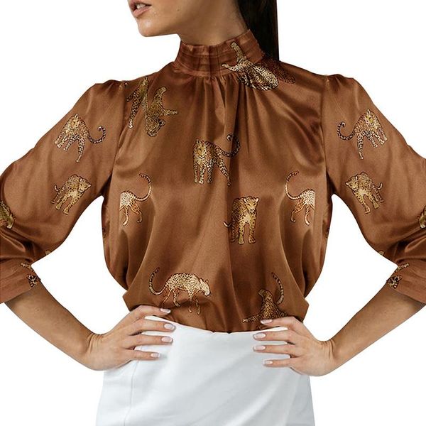 women's blouses & shirts satin half high collar 2021 fashion office lady long sleeve casual loose summer vitage leopard print blouse, White
women's blouses & shirts satin half high collar 2021 fashion office lady long sleeve casual loose summer vitage leopard print blouse, White