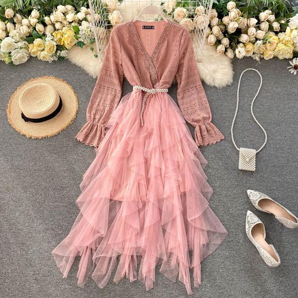 casual dresses women elegant irregular mesh dress 2021 spring autumn v-neck patchwork lace ladies slim party long robe, Black;gray
casual dresses women elegant irregular mesh dress 2021 spring autumn v-neck patchwork lace ladies slim party long robe, Black;gray