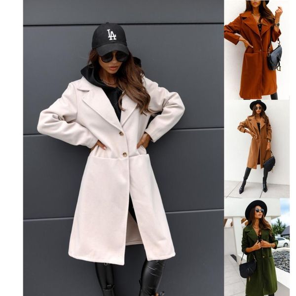 women's wool & blends 2021 autumn winter long sleeve double pocket button coat wear, Black
women's wool & blends 2021 autumn winter long sleeve double pocket button coat wear, Black