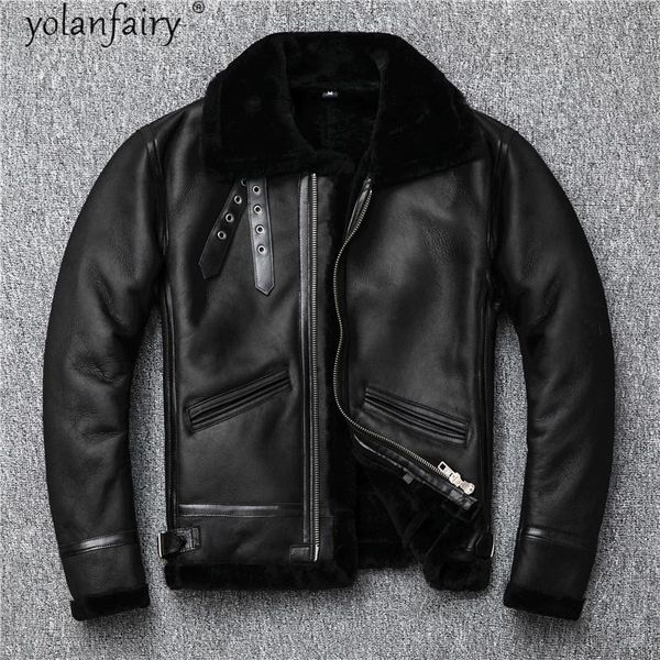 men's leather & faux genuine jacket men autumn winter real fur coat natural wool lining vintage plus size shearling motorcycle flight, Black
men's leather & faux genuine jacket men autumn winter real fur coat natural wool lining vintage plus size shearling motorcycle flight, Black