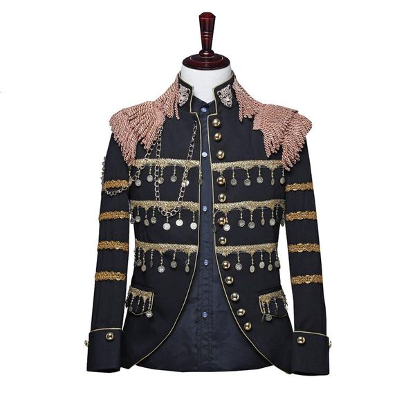 men's suits & blazers 2021 european and american style personality tassel costume fashion sequined dj stage jacket, White;black
men's suits & blazers 2021 european and american style personality tassel costume fashion sequined dj stage jacket, White;black