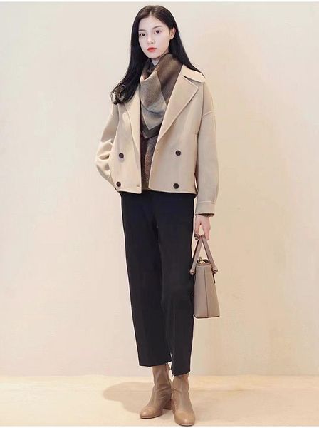 women's wool & blends lantern sleeve loose coat temperament fashion double-sided woolen short 2021 spring and autumn, Black
women's wool & blends lantern sleeve loose coat temperament fashion double-sided woolen short 2021 spring and autumn, Black