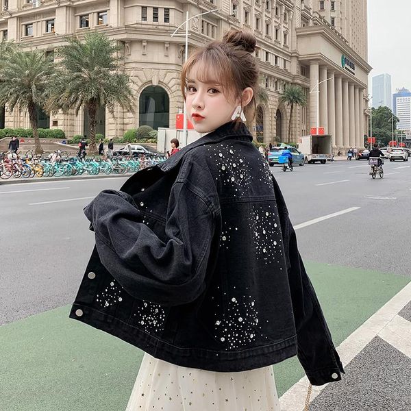 women's jackets loose korean clothes fashion diamonds denim jacket women coat lady 2021 spring autumn black blue jeans outerwear blusas, Black;brown
women's jackets loose korean clothes fashion diamonds denim jacket women coat lady 2021 spring autumn black blue jeans outerwear blusas, Black;brown