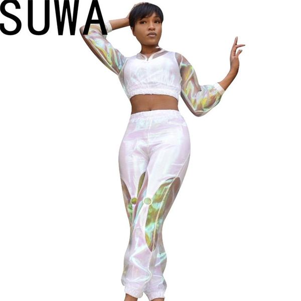 two piece dress style pu see-through women suit turn-down collar crop and long pants 2 set high street fashion outfit, White
two piece dress style pu see-through women suit turn-down collar crop and long pants 2 set high street fashion outfit, White