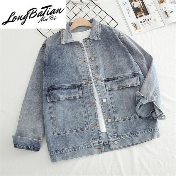 women's jackets spring big pocket vintage washed blue loose denim women long sleeve jeans jacket outwear female basic coat chaqueta muj, Black;brown
women's jackets spring big pocket vintage washed blue loose denim women long sleeve jeans jacket outwear female basic coat chaqueta muj, Black;brown