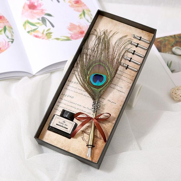 fountain pens european vintage antique feather dip pen metal nibbed ink writing quill peacock feathers for birthday gift box set
fountain pens european vintage antique feather dip pen metal nibbed ink writing quill peacock feathers for birthday gift box set