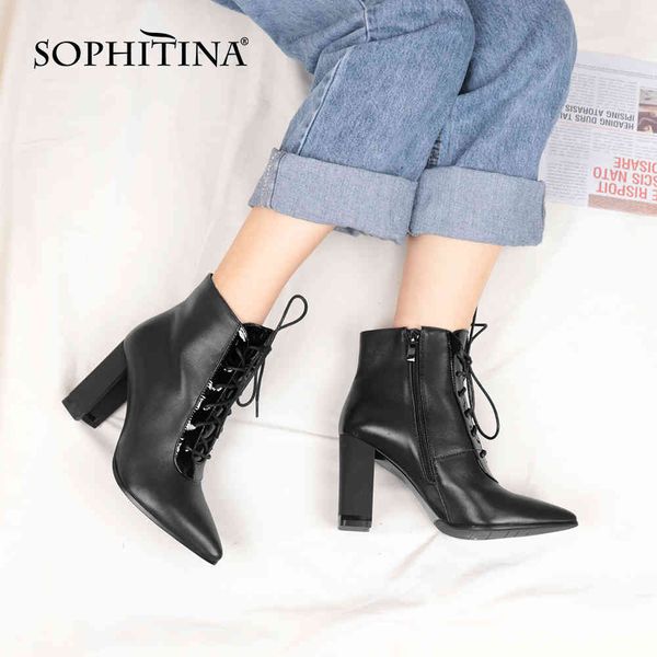 sophitina stylish ankle boots pointed toe lace-up genuine leather handmade boots casual 9cm high heel shoes ladies c762 210513, Black
sophitina stylish ankle boots pointed toe lace-up genuine leather handmade boots casual 9cm high heel shoes ladies c762 210513, Black