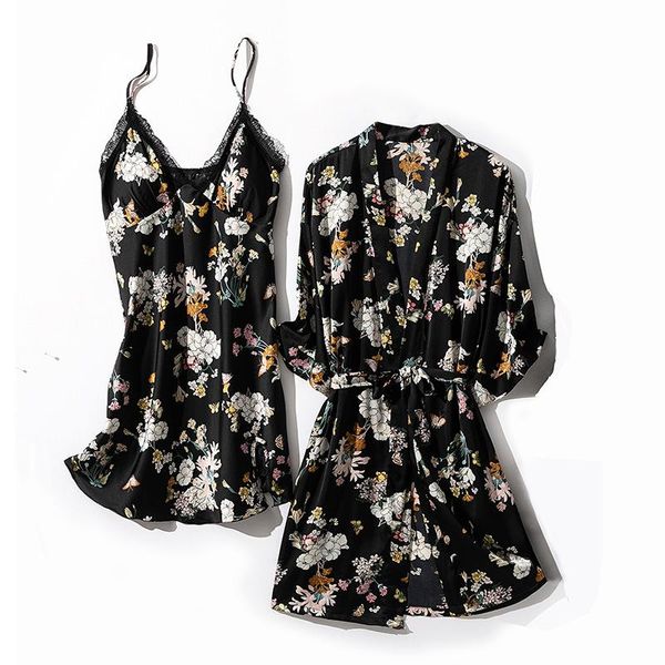 female robe set lace nighty&bathrobe nightgown rayon sleepwear black satin floral print gown intimate lingerie women's, Black;red
female robe set lace nighty&bathrobe nightgown rayon sleepwear black satin floral print gown intimate lingerie women's, Black;red