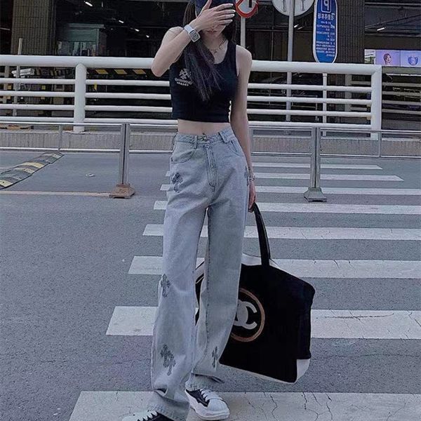 21s autumn new ch cross leather label printed gray white washed heavy industrial jeans couple's age reduced ins, Blue
21s autumn new ch cross leather label printed gray white washed heavy industrial jeans couple's age reduced ins, Blue
