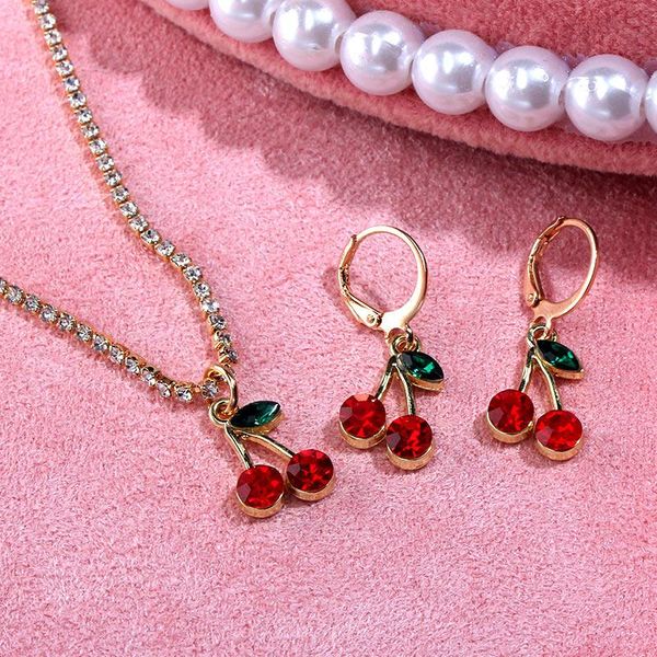 earrings & necklace korean sweet cute red cherry jewelry set for women bling crystal pendant and earring sets fashion party gift, Silver
earrings & necklace korean sweet cute red cherry jewelry set for women bling crystal pendant and earring sets fashion party gift, Silver