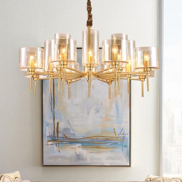 pendant lamps postmodern copper chandelier light luxury creative villa bedroom living room dining atmospheric glass lamp