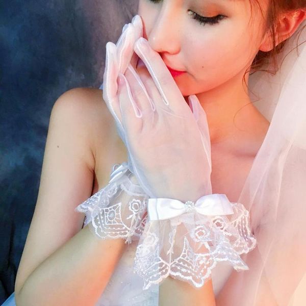 bridal gloves women wedding short full finger see through ribbon pearls beaded wrist length costume prom party solid color, White
bridal gloves women wedding short full finger see through ribbon pearls beaded wrist length costume prom party solid color, White