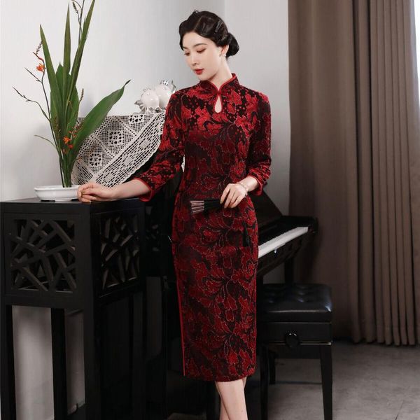 ethnic clothing autumn elegant traditional chinese mandarin collar gold velvet qipao seven points sleeve velour cheongsam oversize 4xl, Red
ethnic clothing autumn elegant traditional chinese mandarin collar gold velvet qipao seven points sleeve velour cheongsam oversize 4xl, Red