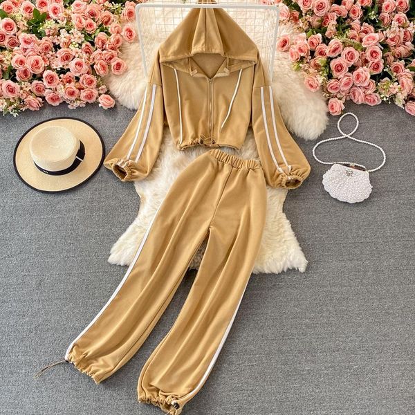 women's two piece pants casual suit zipper short hood sweatshirts two-piece high waist jogger sweatpants autumn and winter, White
women's two piece pants casual suit zipper short hood sweatshirts two-piece high waist jogger sweatpants autumn and winter, White