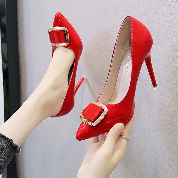 dress shoes patent leather pointed toe pumps women super high heels nightclub stiletto metal button shallow single, Black
dress shoes patent leather pointed toe pumps women super high heels nightclub stiletto metal button shallow single, Black