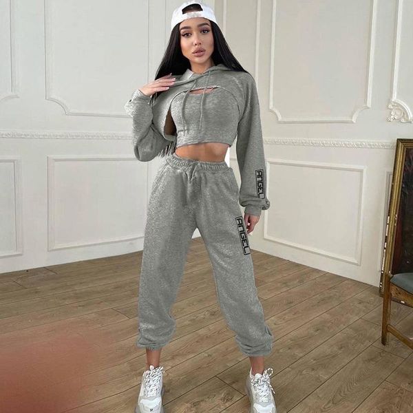 women's tracksuits solid three piece set casual hooded sporty activewear suit longsleeve coat and crop pants women outsuit, Gray
women's tracksuits solid three piece set casual hooded sporty activewear suit longsleeve coat and crop pants women outsuit, Gray
