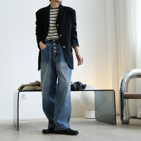 women's jeans spring and autumn women's casual solid color high waist loose straight, Blue
women's jeans spring and autumn women's casual solid color high waist loose straight, Blue