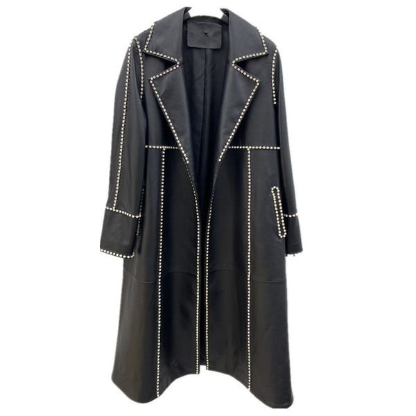 women's jackets xl-7xl genuine leather trench coat women fashion long shining diamonds real sheepskin windbreaker oversize au 72qw, Black;brown
women's jackets xl-7xl genuine leather trench coat women fashion long shining diamonds real sheepskin windbreaker oversize au 72qw, Black;brown