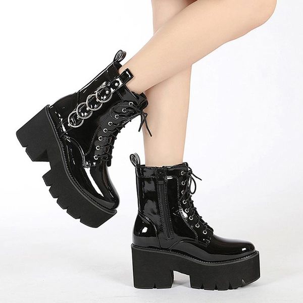 boots 2021 female casual patent leather fashion lace up ladies platform shoes motorcycle outdoor vintage women's ankle, Black
boots 2021 female casual patent leather fashion lace up ladies platform shoes motorcycle outdoor vintage women's ankle, Black