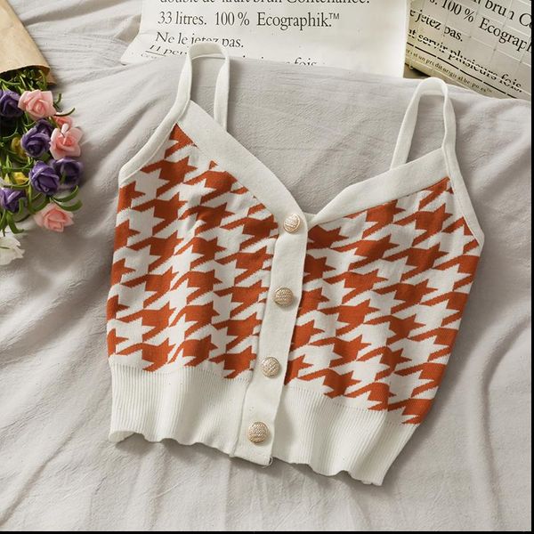 fashion cute plaid all women tanks match knitted black crop spaghetti strap single breasted short, White
fashion cute plaid all women tanks match knitted black crop spaghetti strap single breasted short, White