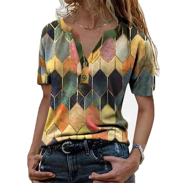 women's t-shirt women fashion v neck geometric hexagon cotton blend short sleeve buttons t-shirts camisetas de mujer, White
women's t-shirt women fashion v neck geometric hexagon cotton blend short sleeve buttons t-shirts camisetas de mujer, White
